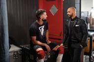 Finn Bálor and Ricochet having a talk before their match on Raw